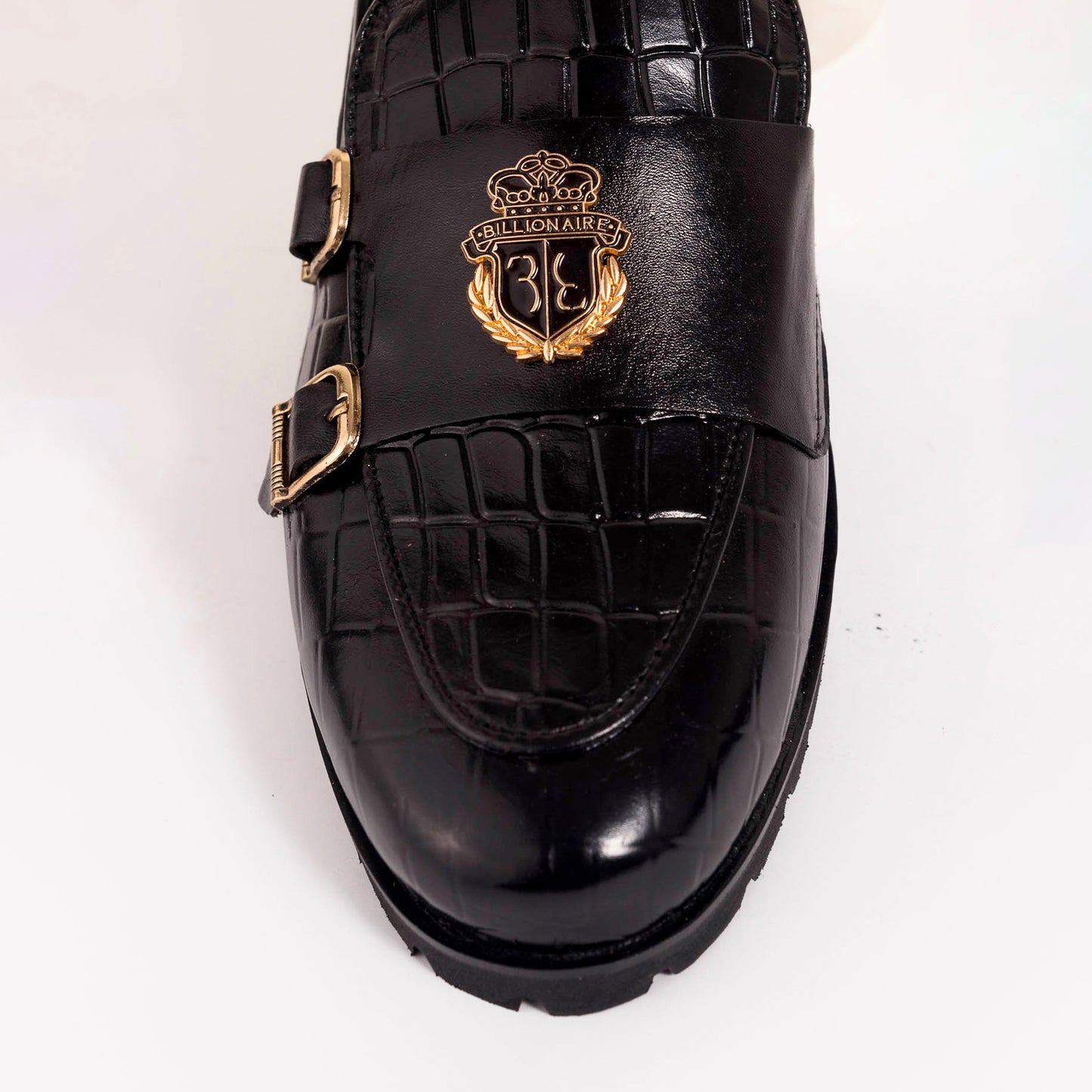 Black Double Monk Cow Leather Shoe - CDC 771