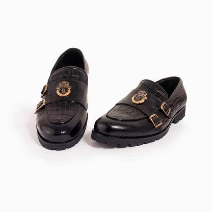 Black Double Monk Cow Leather Shoe - CDC 771